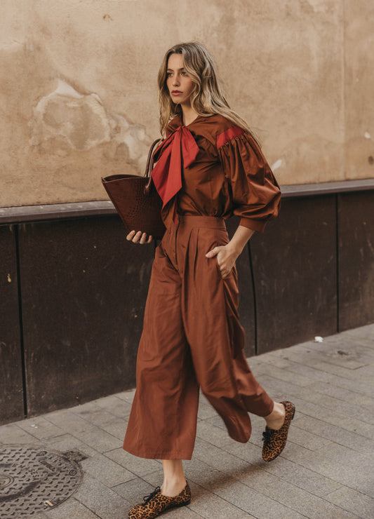 Bessie-Riley brown blouse and trouser set