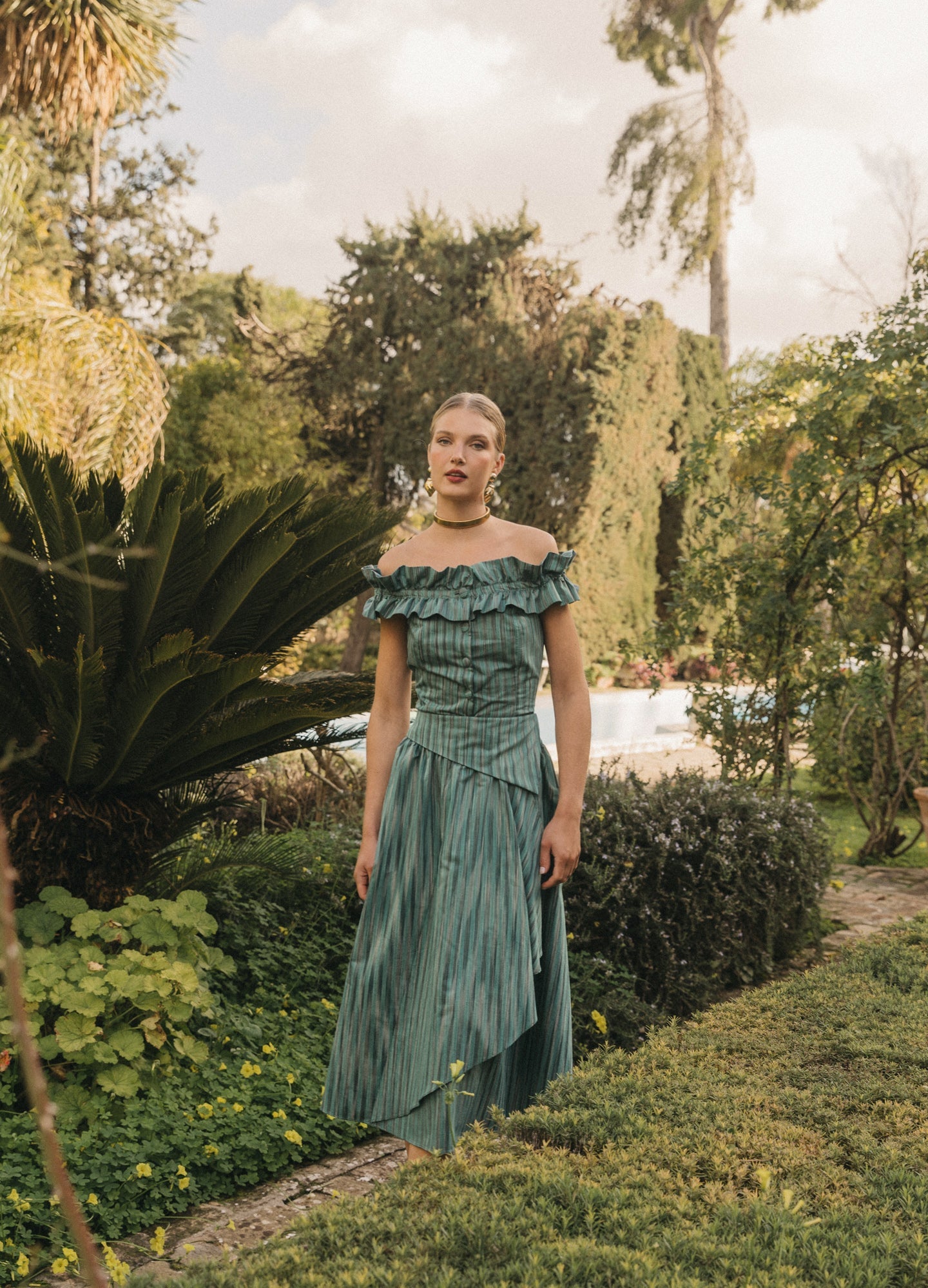 Celina-Cameron sage top and skirt set