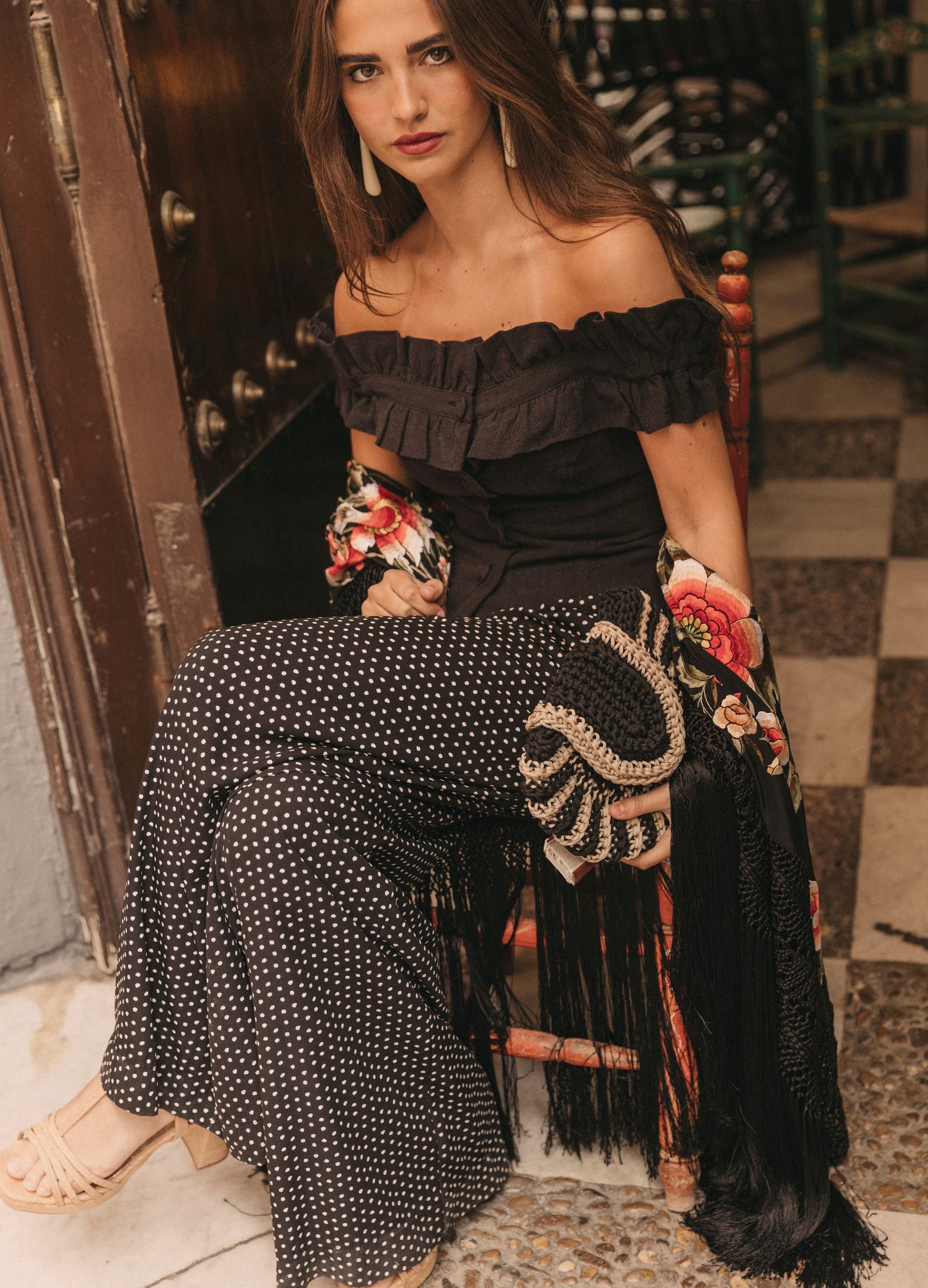 Conjunto de top y pantalón negro Seraphina-Cherry