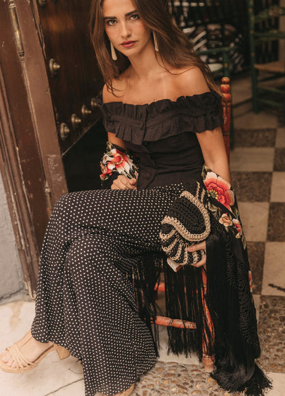 Conjunto de top y pantalón negro Seraphina-Cherry
