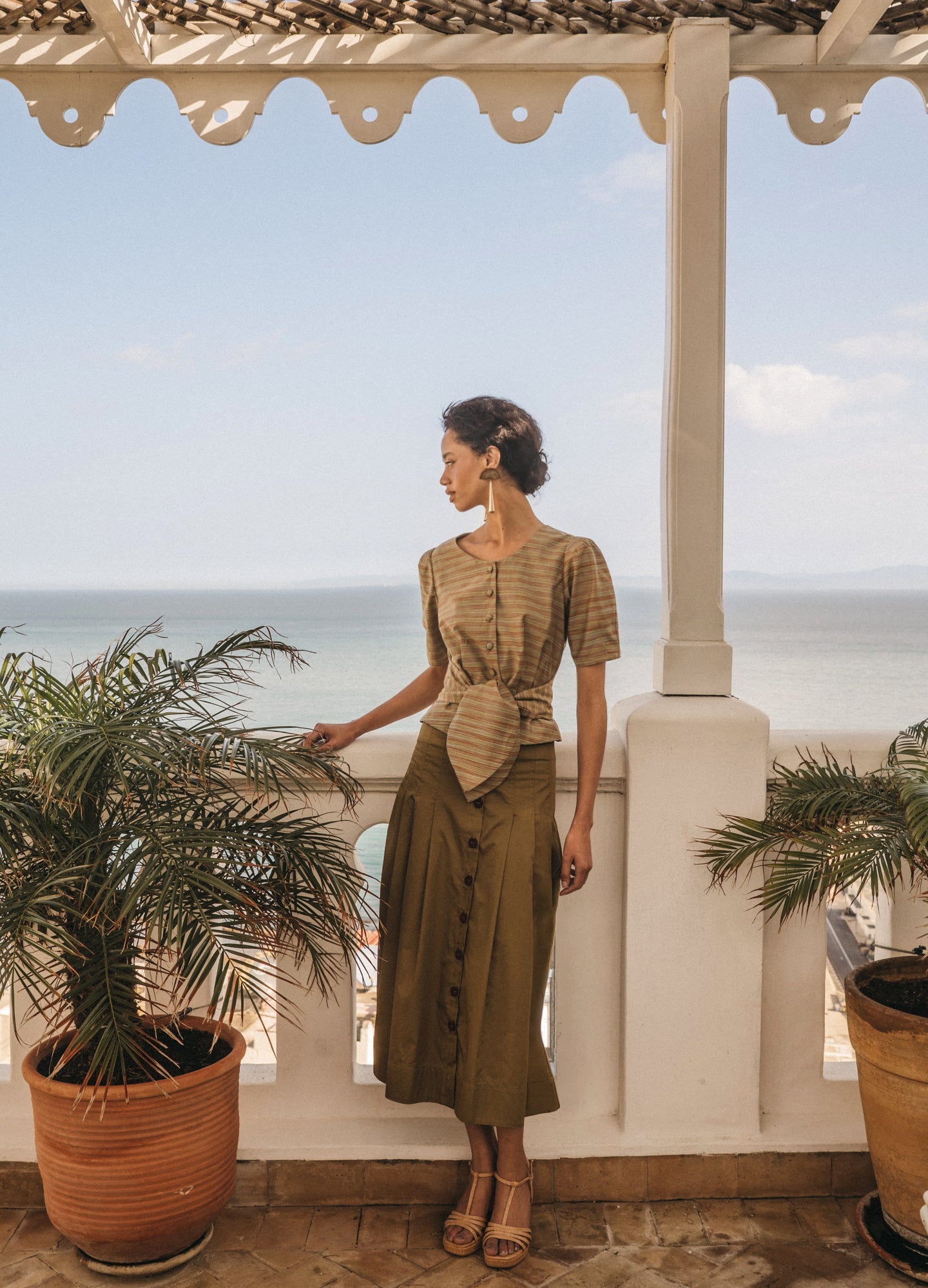 Rowan-Simone khaki top and skirt set