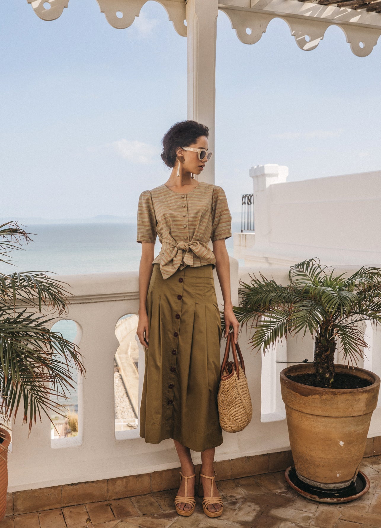 Rowan-Simone khaki top and skirt set