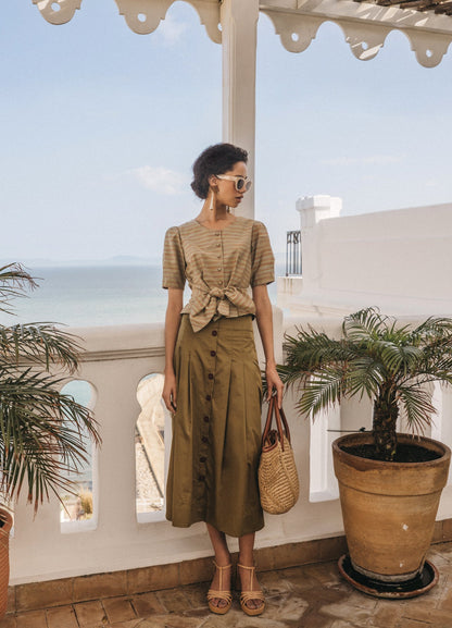 Rowan-Simone khaki top and skirt set